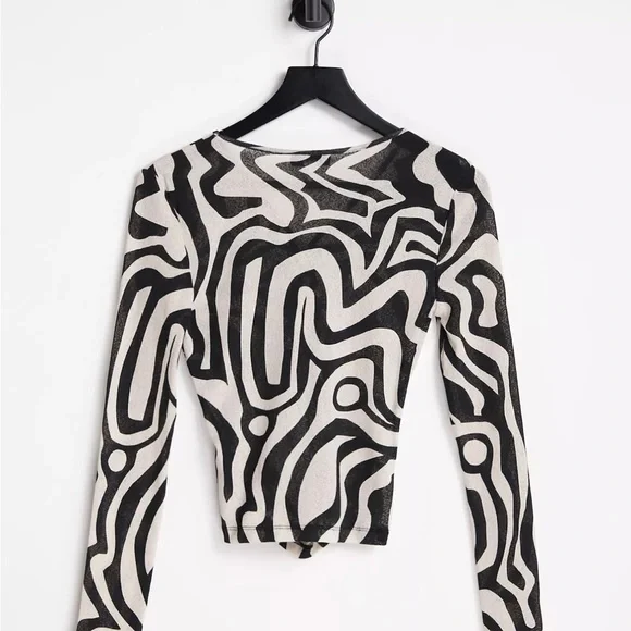 Topshop Tops Topshop Swirl Print Ruche Front Cutout Mesh Top